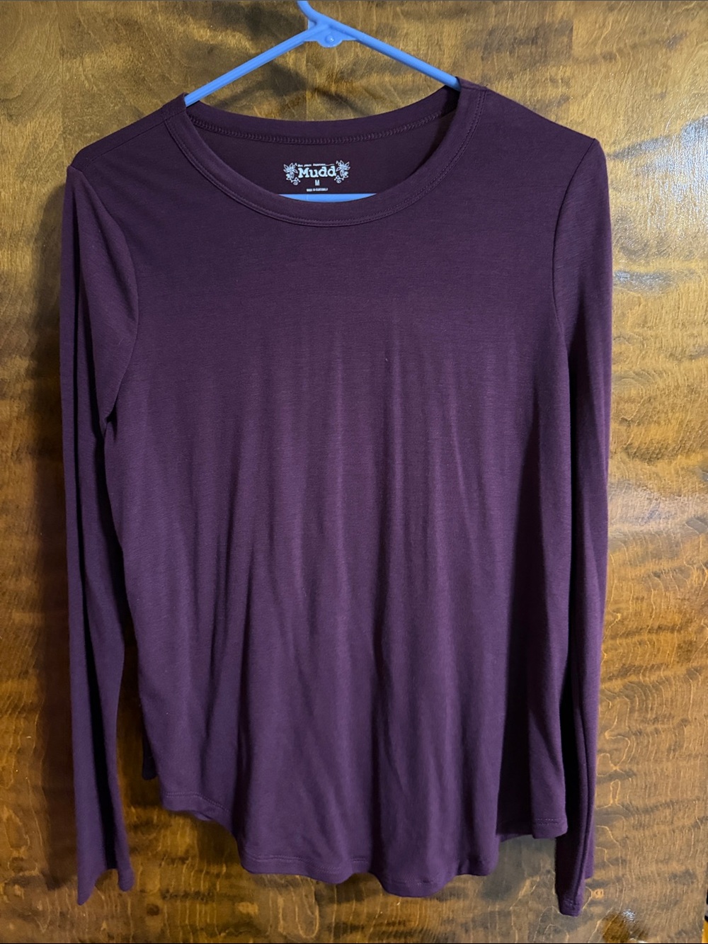 Mudd Long Sleeve Crew Neck Top in Plum